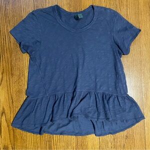 Anthropologie Left of Center Blue Ruffle Hem Short Sleeve Top